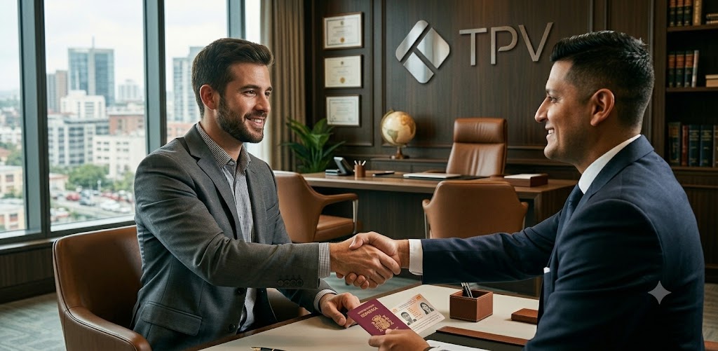 Andrés de TPV Consultores entregando documentación a un cliente