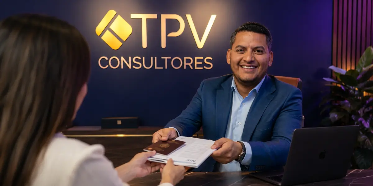 Andrés de TPV Consultores entregando documentación a un cliente